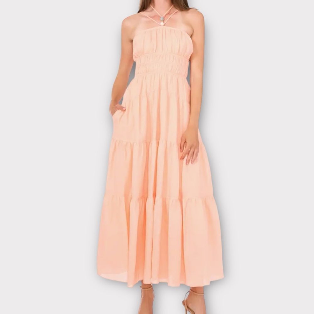 Parker Women’s The Awilda Dress Size 2 Halter 100% Linen Maxi Sundress Pink NWT